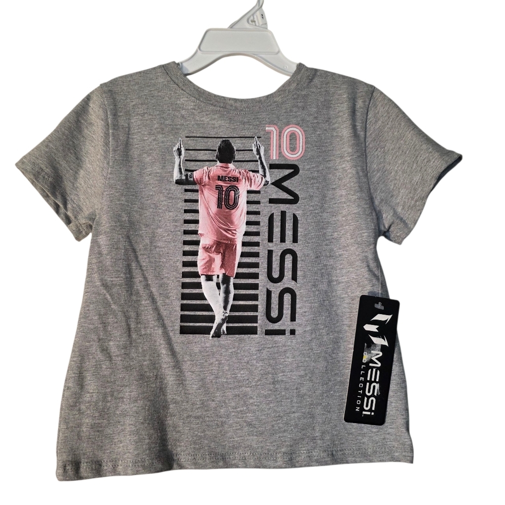 Messi Kids Raising the Bar Soccer T-Shirt 2T NEW Gray Black Pink